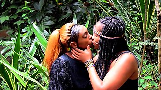 African lesbian lovers test a huge dildo