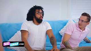 Sister exchange - marvelous young gfs swap their nerdy looking stepbros and swallow their cum