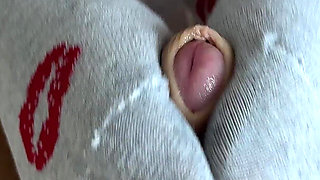 Sockjob in Gray Socks and Handjob From Stepsister
