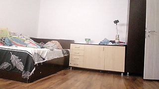 Sexy Wife Workout at Home Naked. Sexy Brunette Tries on Pantyhose, Hairy Pussy, Big Ass