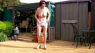 Granny stripping outside