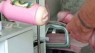 son-in-law masturbates dick with a sex machine and cums