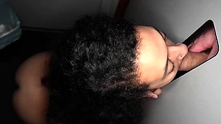 Cum addicted ebony slut sucks off multiple gloryhole cocks