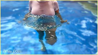 Wifey wet shirt in the pool with perfect braless tits