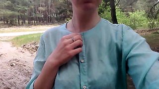 Exhibitionist teen undresses on webcam near the road