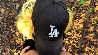 Spontaneous blowjob in the woods, we almost got caught!