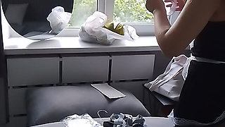 Purr Putting Black French Cut Pantyhose and Maid Uniform