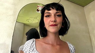 Exhibition, french girl, public toilet