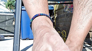 Showing off my wet feet and hairy legs