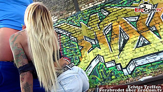 German Blonde Slut Does Blowjob with Strange Man