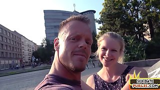 Real german amateur sucking balls outdoors in public