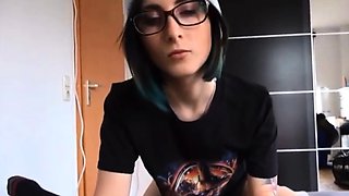 Smoking during a blowjob with a German emo teen