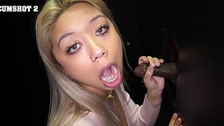 Blonde Gia Dibella swallows the cum of a stranger through a gloryhole.