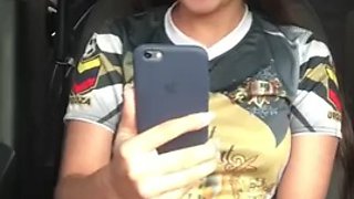 Sexy soccer player has a hot video call with her boyfriend