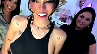Big Tits Tranny Jerking her Big Hard Cock
