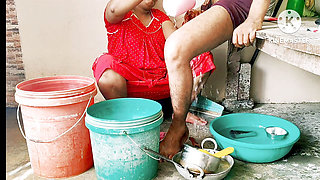 Desi Mommy By Boy In Bathroom