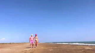 Hot Femdom Mistress Humiliates Sissy Hubby in Chastity Cage on Nude Beach - Kmarcouple Amateur BDSM