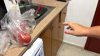Zara cooks naked in the kitchen