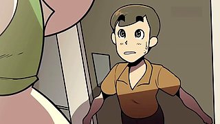 Ample barista delivers her sexy assets instead of coffee in a cartoon parody