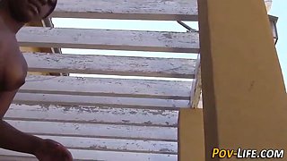 Black young point of view sucks pecker