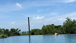 Teasing at the Pool in Micro Bikini, Swimming