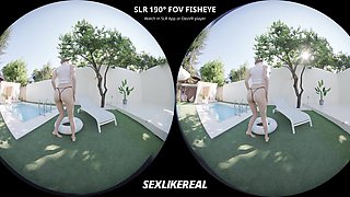 Tempting Bombshell Xenia Blonda Undresses Near The Pool