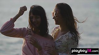 Nude asian teenie and GF watch the sunset