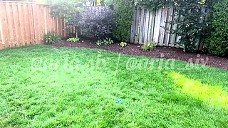 Blonde is flashing her big boobs in the outdoors