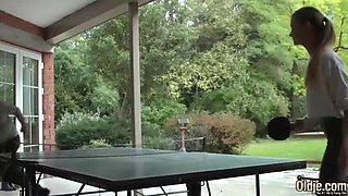 Blonde teen deepthroats and swallows grandpa's cum outdoors