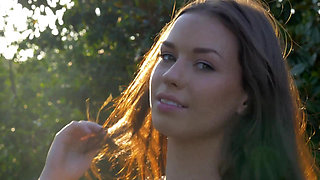 Nasty cute young girl loves to masturbate outdoor