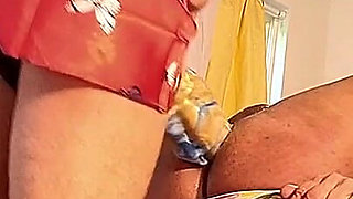 Slow and Easy with Multi Colored Mega Dildo Strapon