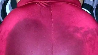 POV assjob with dry humping and huge cum on big MILF's ass in panties