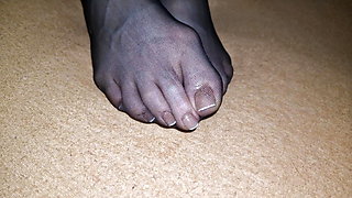 Semen on wife's nylon feet #2 - french pedicure