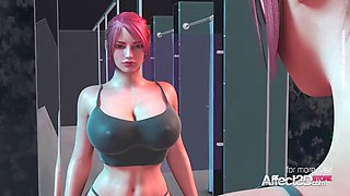 Redhead babe with big tits fucked by a futa demon in a 3D animation