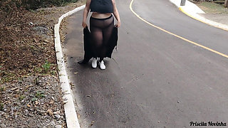 My Stepmother in Transparent Pants Without Panties Showing off on the Street.
