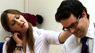 Skinny blonde teen enjoys sex with three guys