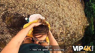 Vip4k. kinky woman hiker nails in the forest