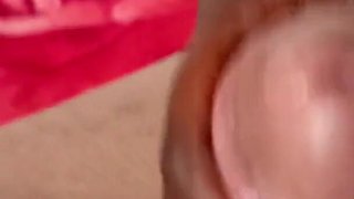 Ebony Jerking off Her White Cock