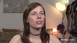 Hot German amateur Sam fingers her shaved pussy and moans - big natural tits solo play