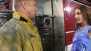 Pizza Delivery Girl Gets Cooch Fucked And Facial Cumshot From Firemans Dick