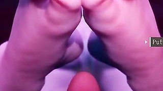 Stepbrother Cum From Footjob After Licking My Feet and Sucking Toes