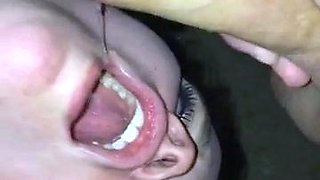 Busty brunette slut enjoys extreme amateur pov blowjob