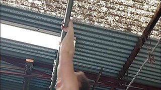 Nude Acrobatics Nude on My Pull up Bar, Invert (upside Down) Straddle. View My Straddle Legs Spread Wide From Front Back