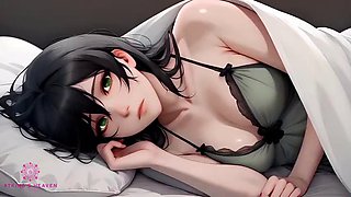 StepSisters Friend Sneaks Into Your Bed And Wants Your Cum On Her Small Tits - Close up - POV - AI