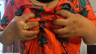 Arabian Girl Pressing Her Big Boobs with Sexy Frock in Home