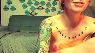 Amateur redhead Jacqueline with glasses masturbates