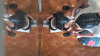 MILF in Sexy Clothes, Stockings and High Heels Fucked in the Mouth and Doggy Style with Repeated Orgasms