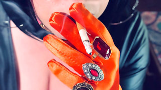 Satin Gloved Cougar Tina Snua Tip To Tails 2 Cigarettes  - Gloves Smoking Smoker Chain Smoking