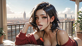 Busty hot brunette and ass fucking on the hotel balcony