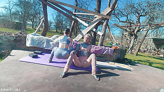 JOI Voyeur Stretching in Yogapants with my tattooed friend Anuskatzz